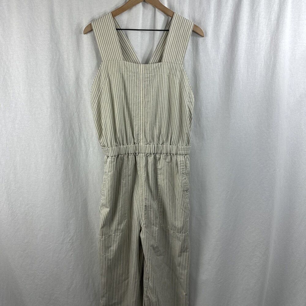 Everlane The Fatigue Apron Striped Jumpsuit Womens 8 Linen Blend Sustainable